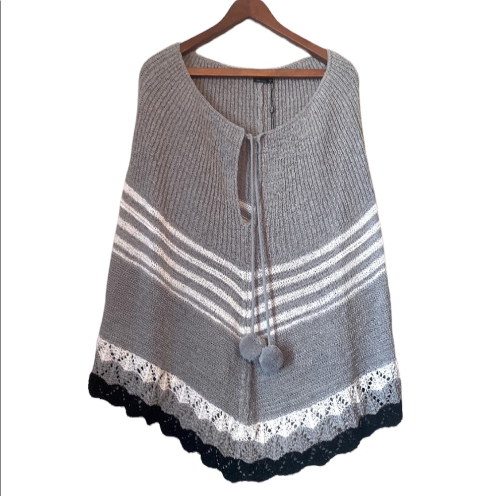 Boho Style Vertigo Gray Knit Poncho Sweater